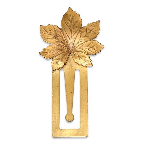 Vintage Leaf Bookmark Gold Brass Tone Metal Page Marker for Book - Picture 1 of 3
